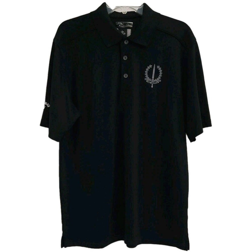CALLAWAY Black Golf Polo Shirt Mens Size Large Dri Fit Fiat Justitia Canada Logo